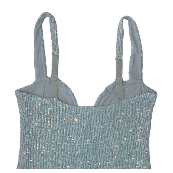 INTIMATELY FREE PEOPLE Sparks Fly Iridescent Light Baby Blue Sequin Bodysuit XS - Picture 8 of 10